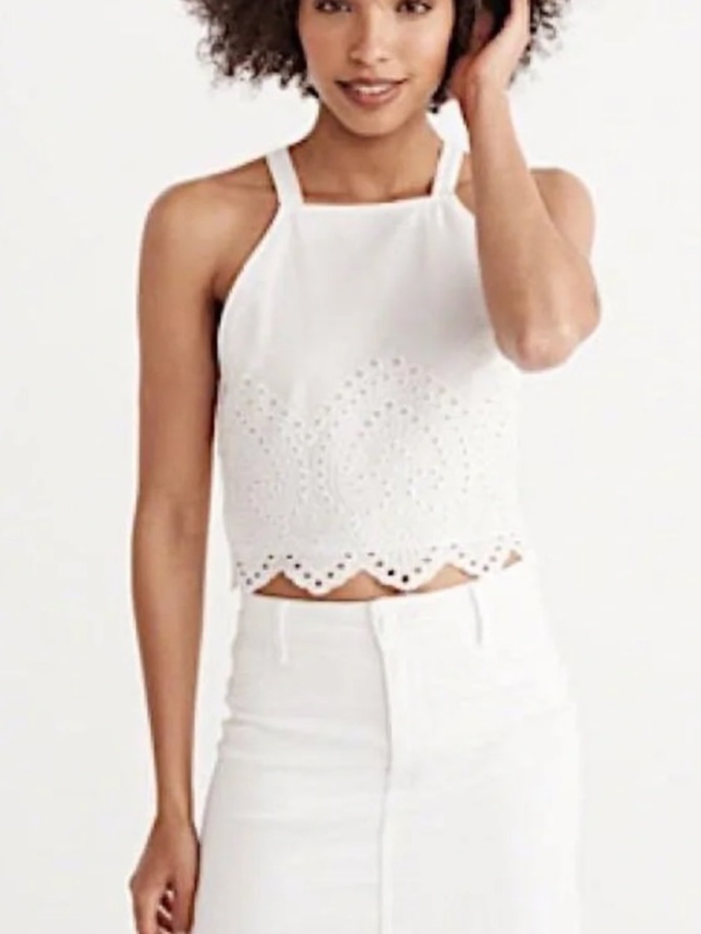 Abercrombie & Fitch White Eyelet Cropped Halter Top